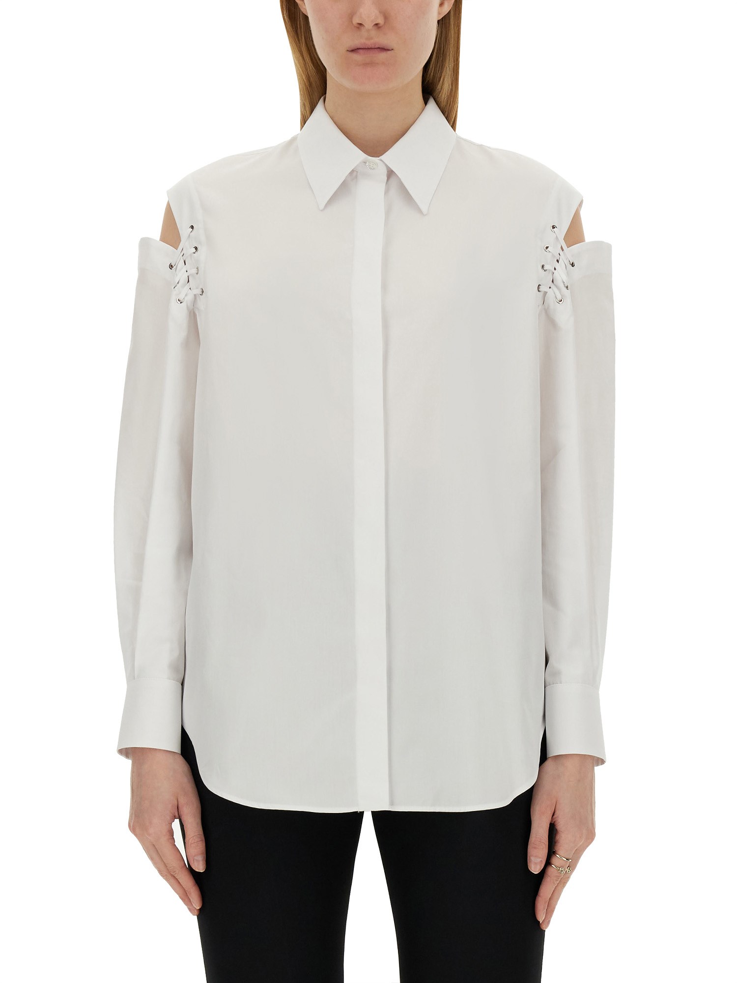 ALEXANDER McQUEEN    COCOON SHIRT WITH CUT-OUT DETAILS AND COTTON POPLIN TIES