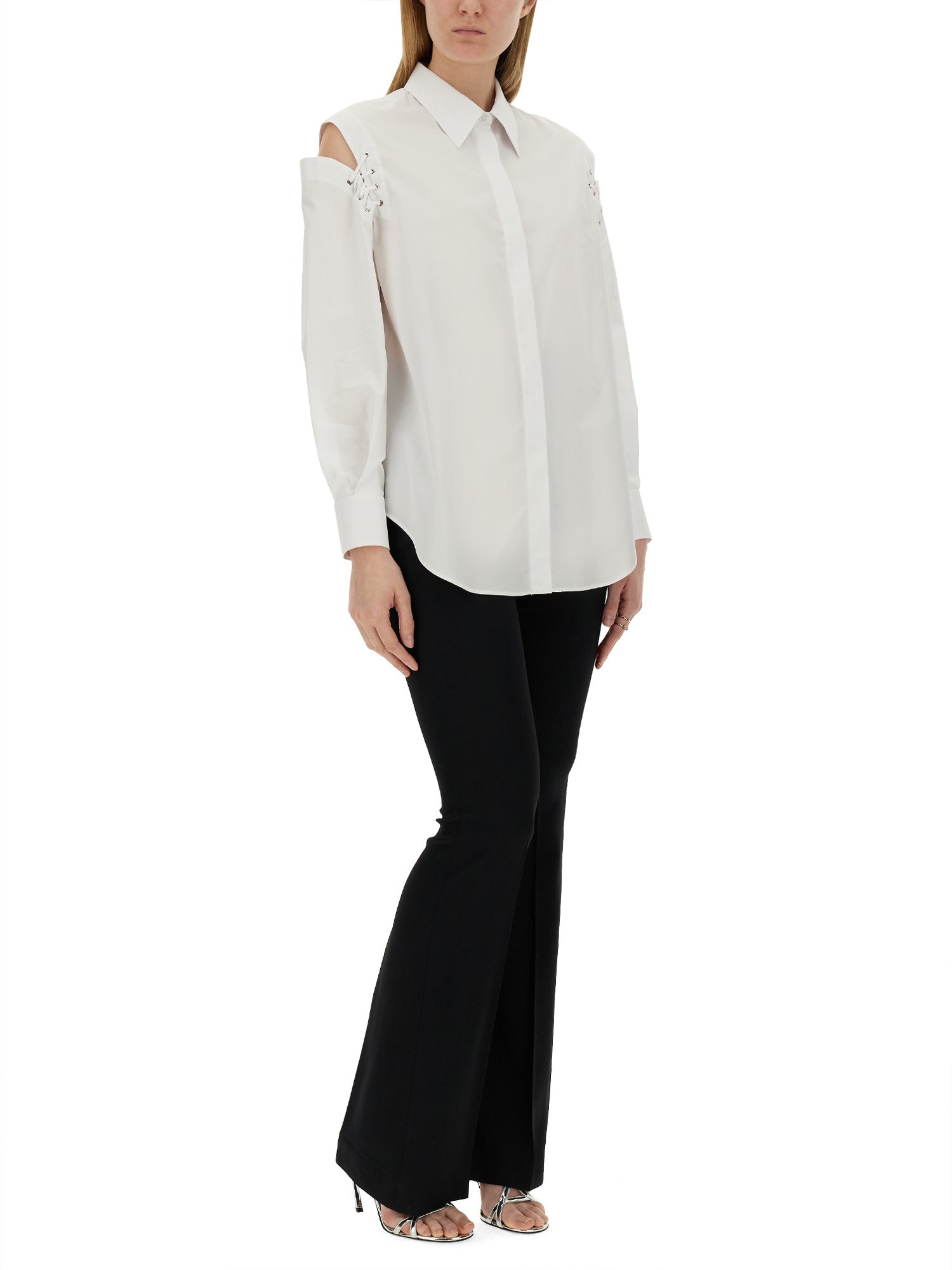 ALEXANDER McQUEEN    COCOON SHIRT WITH CUT-OUT DETAILS AND COTTON POPLIN TIES