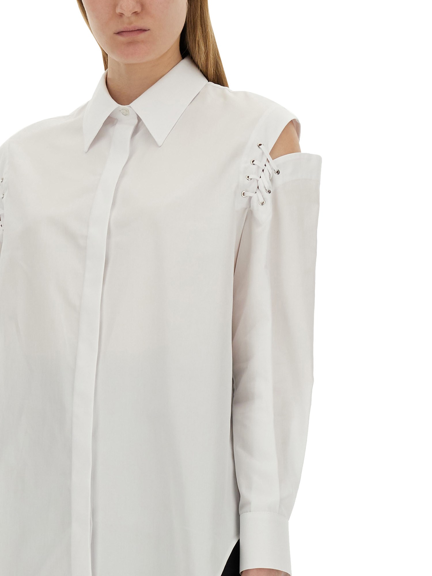 ALEXANDER McQUEEN    COCOON SHIRT WITH CUT-OUT DETAILS AND COTTON POPLIN TIES