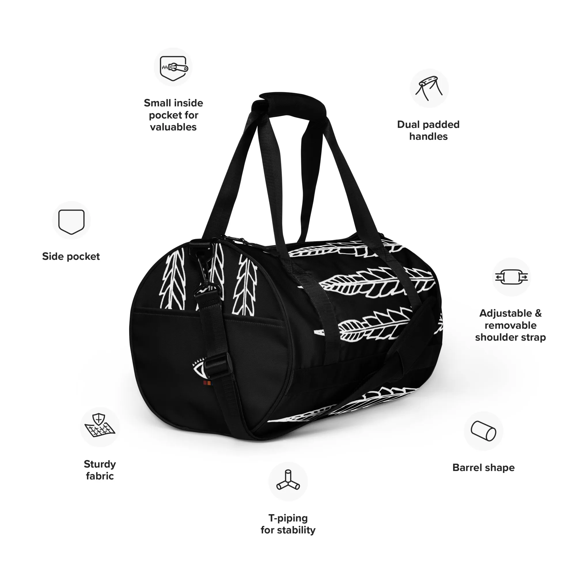 All-over print gym bag – Feathered Leaves