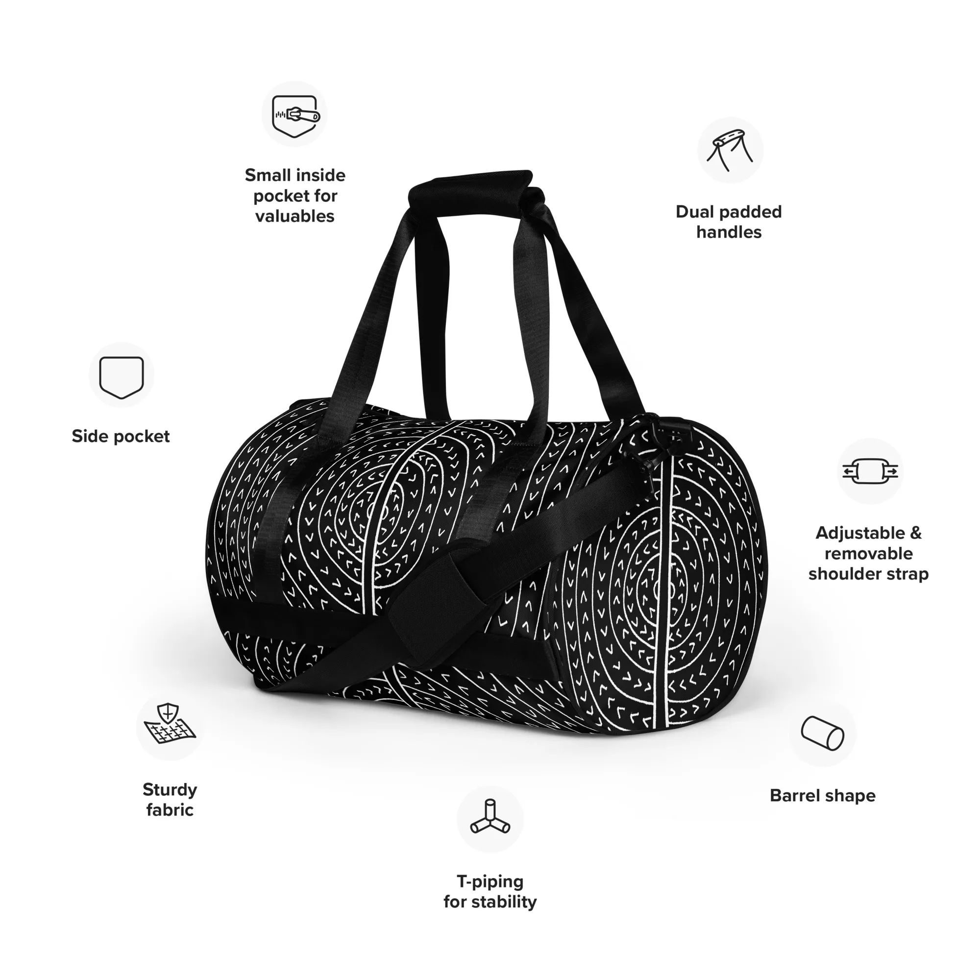 All-over print gym bag – The Vowel O