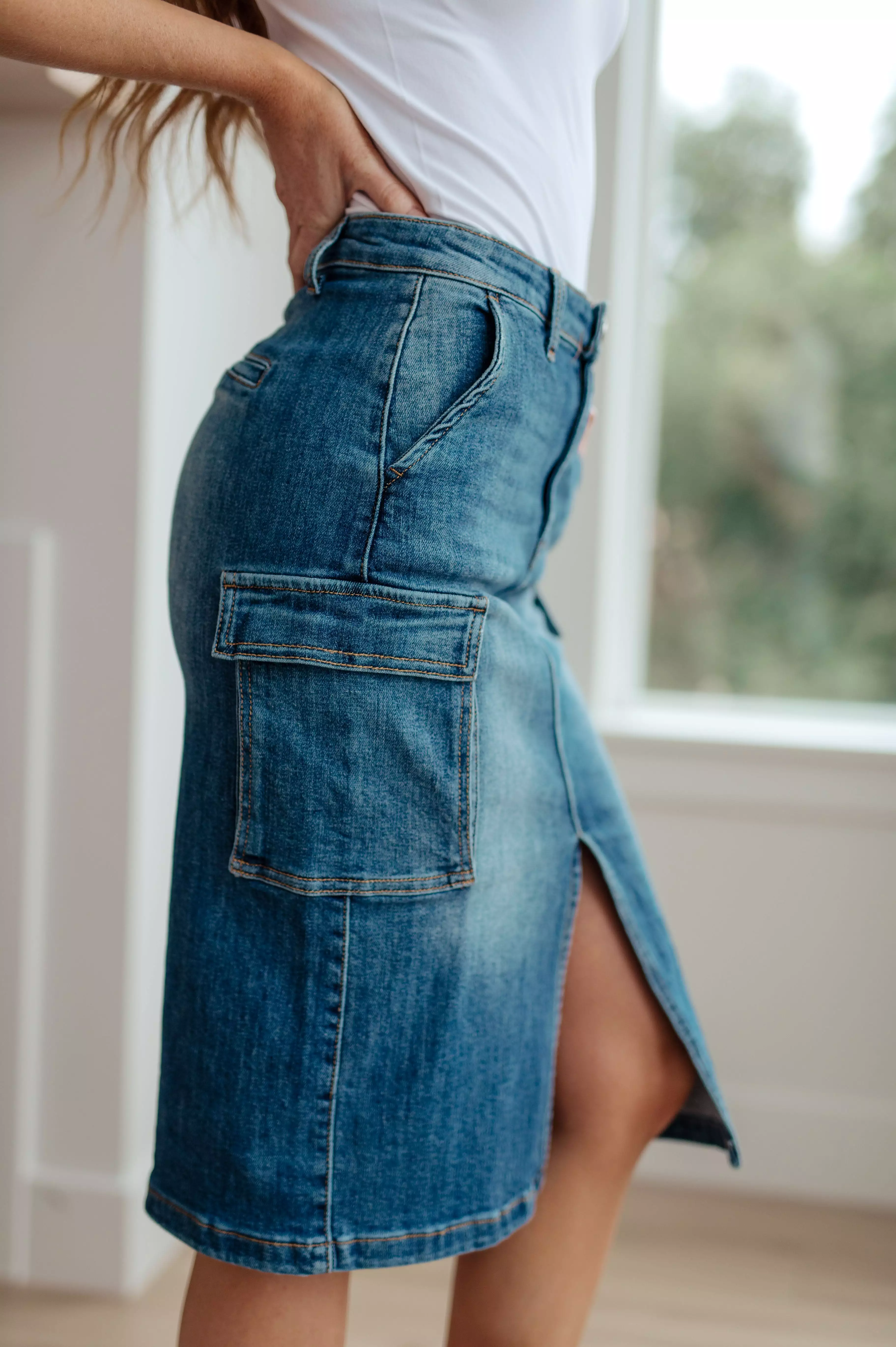 Always Be There Cargo Denim Skirt-- Use the code SPRINGJB for 20% off!