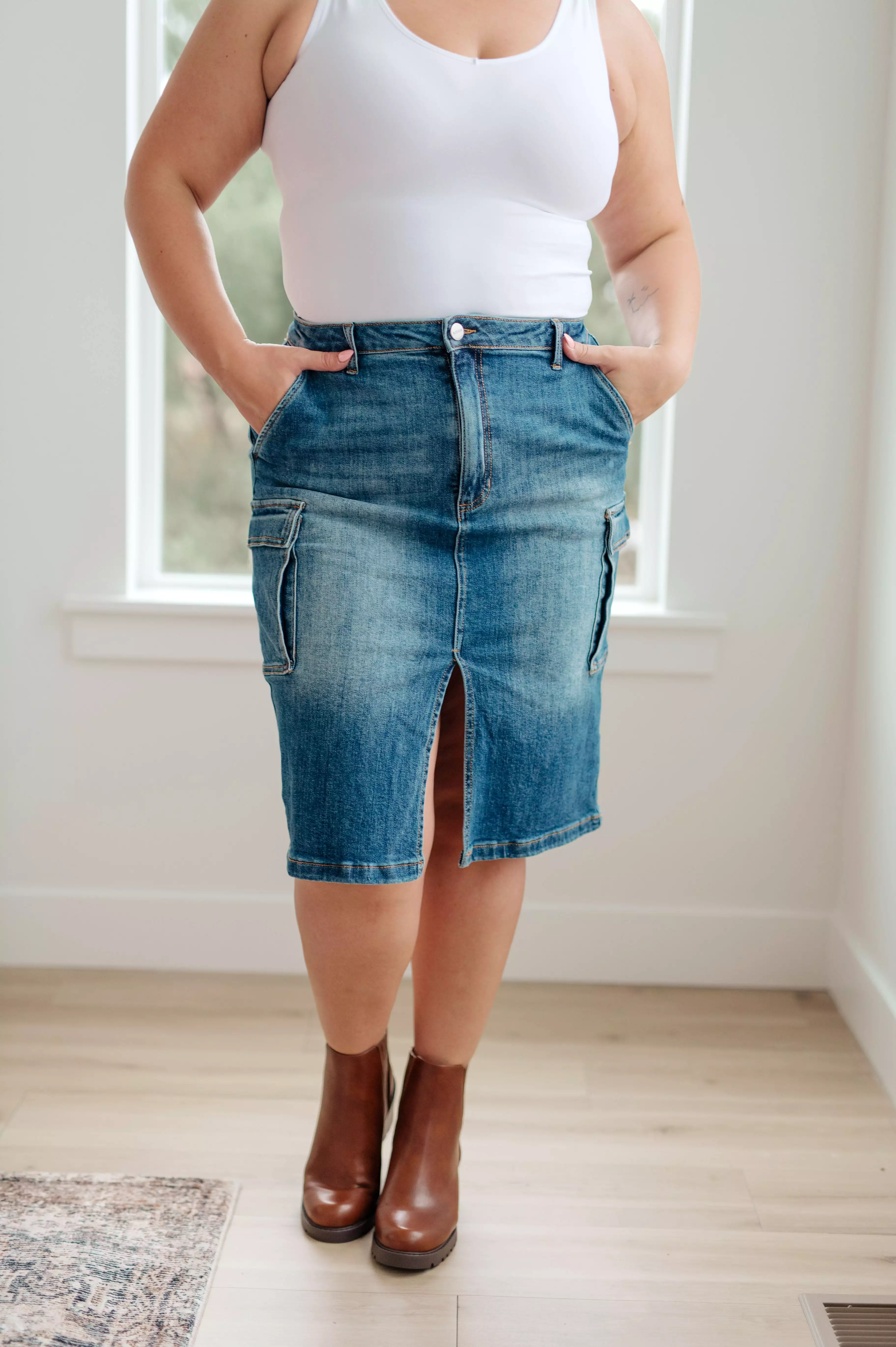 Always Be There Cargo Denim Skirt-- Use the code SPRINGJB for 20% off!