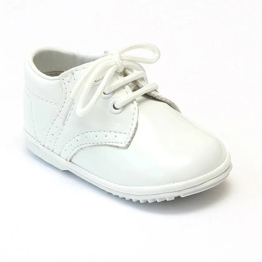 Angel Baby Boys Patent White Leather Dress Lace Up Oxfords