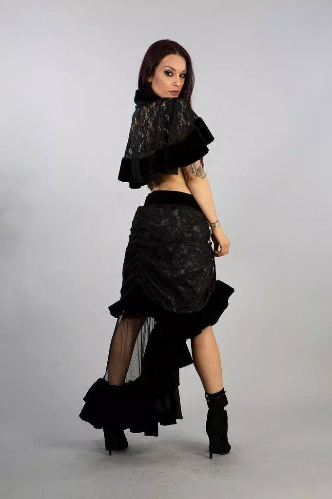 Annabelle Skirt In Black Velvet Flock