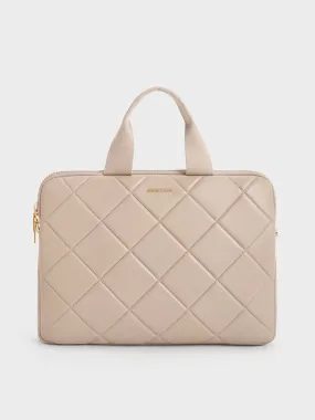 Aubrielle Quilted Laptop Bag - Taupe