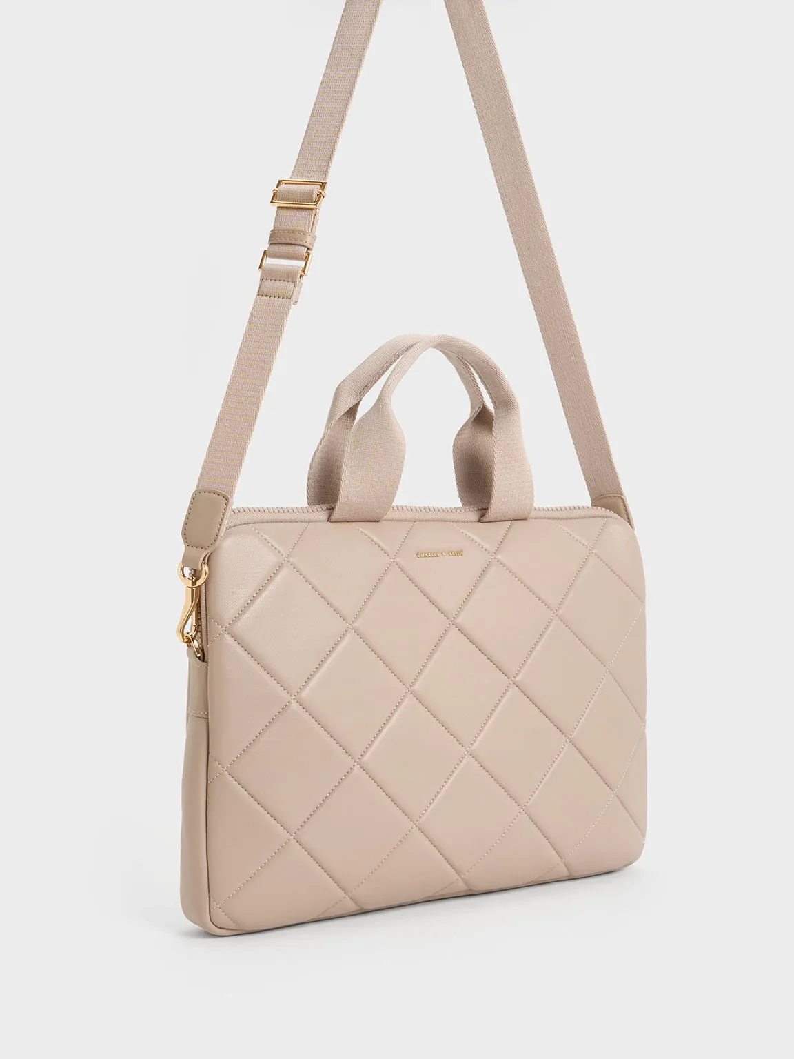 Aubrielle Quilted Laptop Bag - Taupe