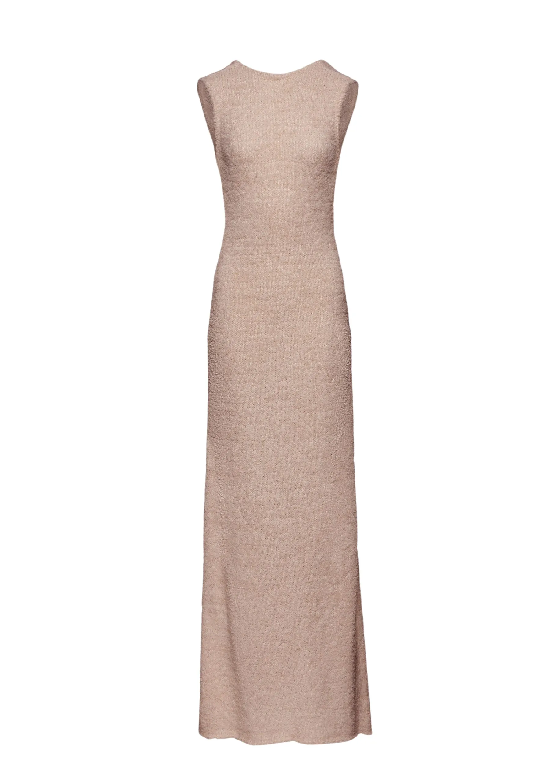 --Backless bouclé knit maxi dress in beige-