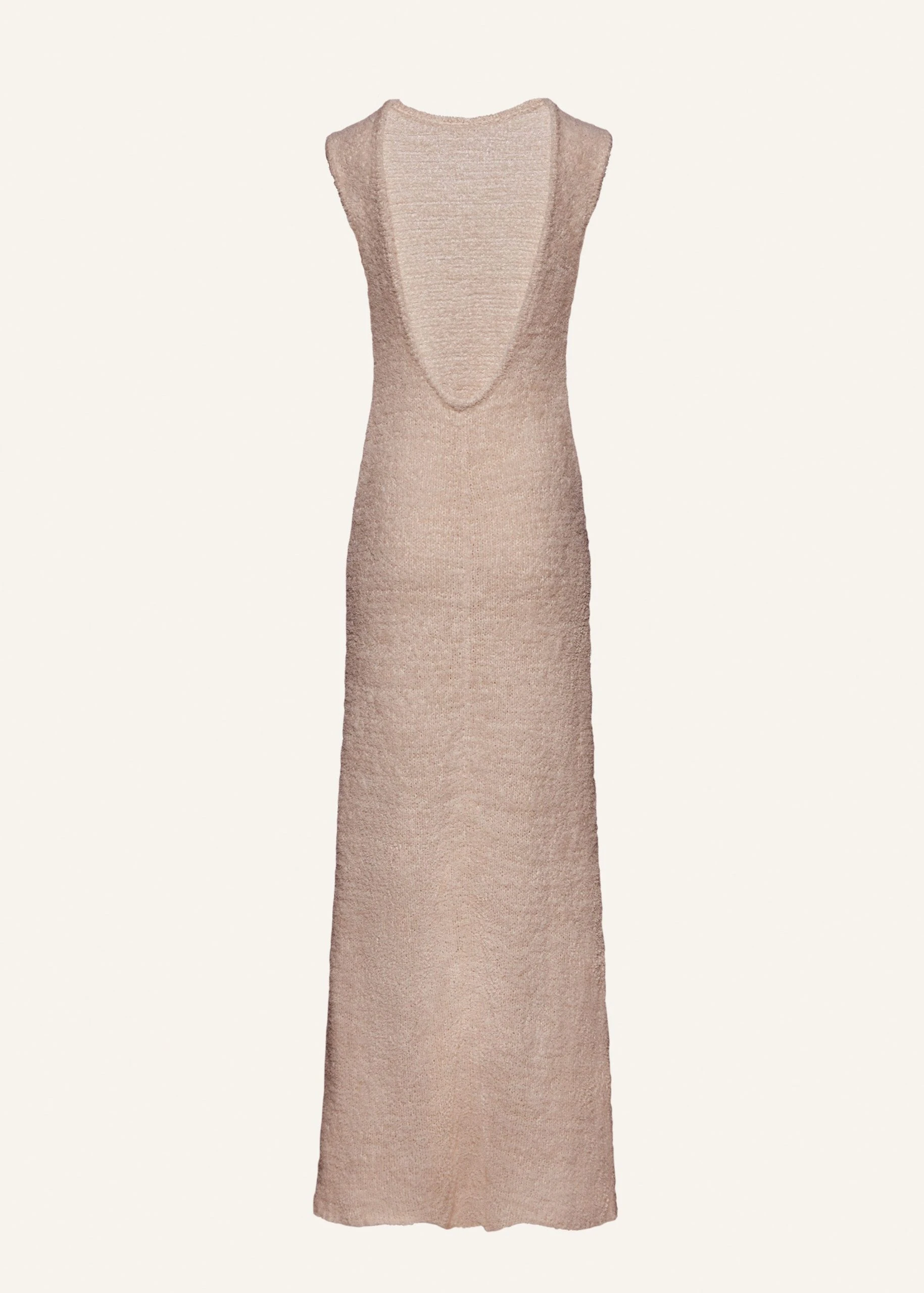 --Backless bouclé knit maxi dress in beige-