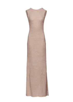 --Backless bouclé knit maxi dress in beige-