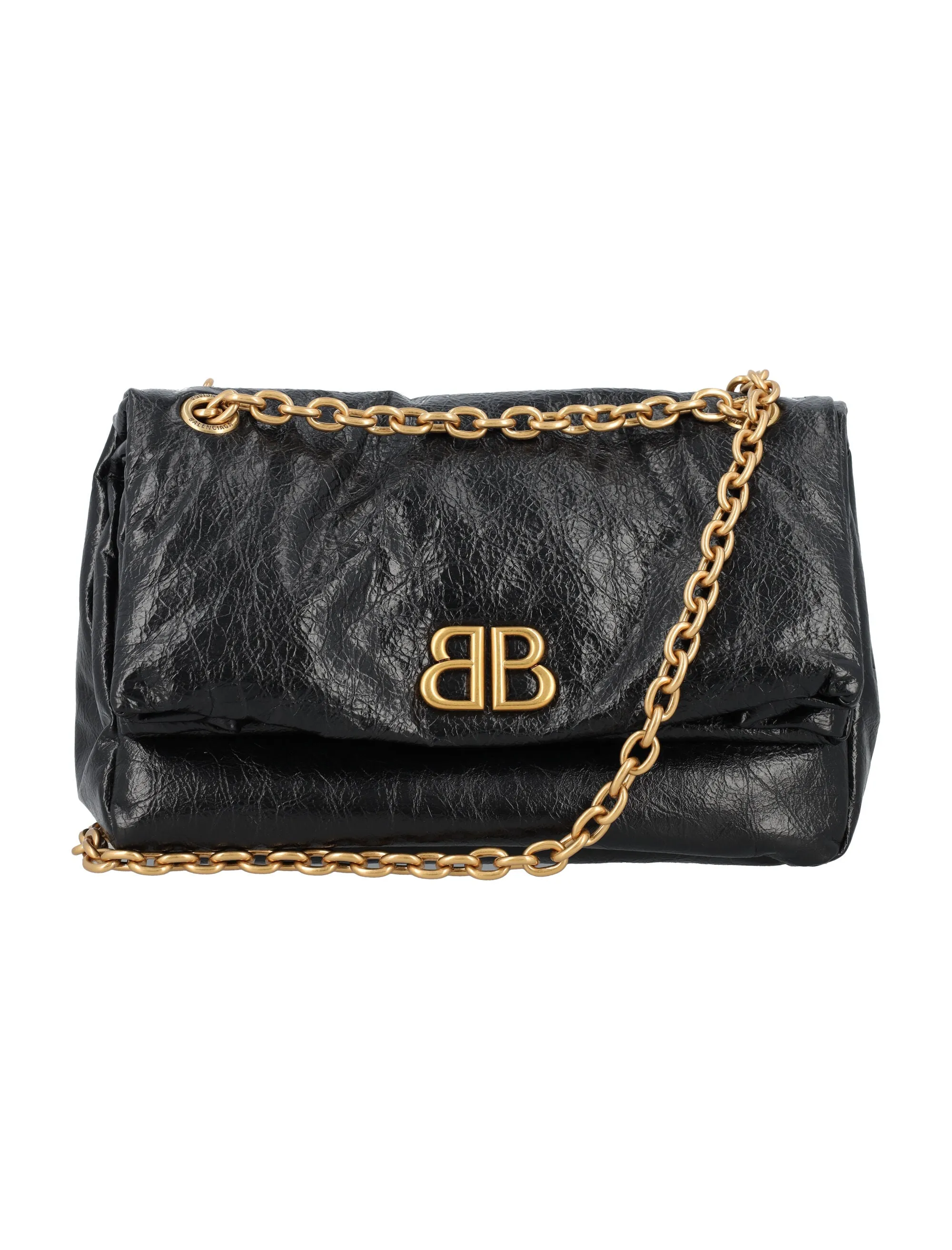 BALENCIAGA Monaco Mini Chain Handbag – Black Leather