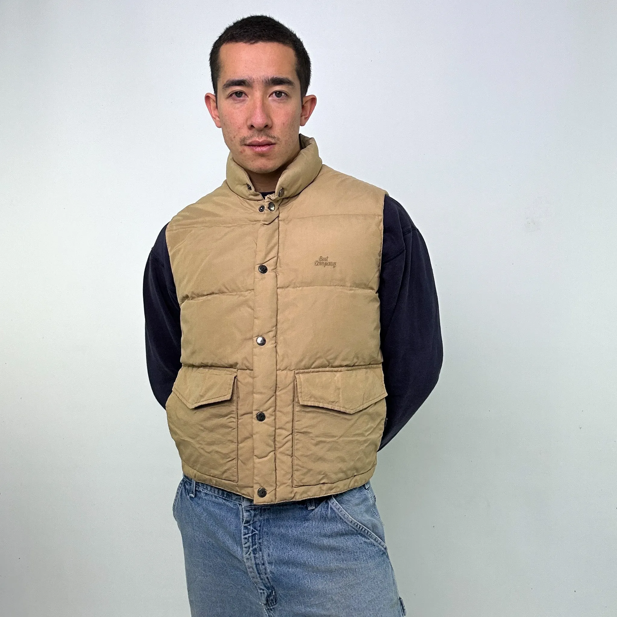 Beige Tan 90s Best Company Puffer Jacket Coat Gilet (M)