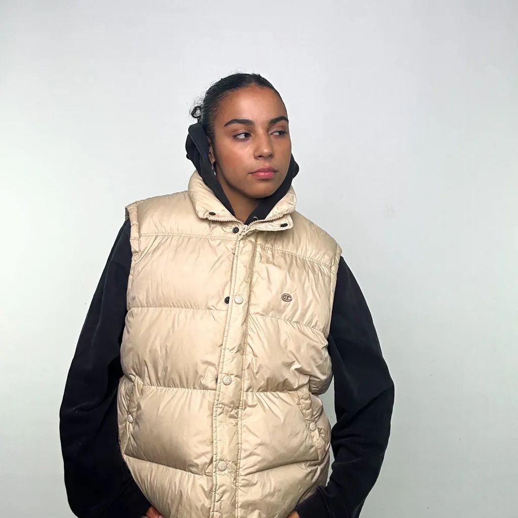 Beige Tan 90s Champion Puffer Jacket Coat Gilet (XL)