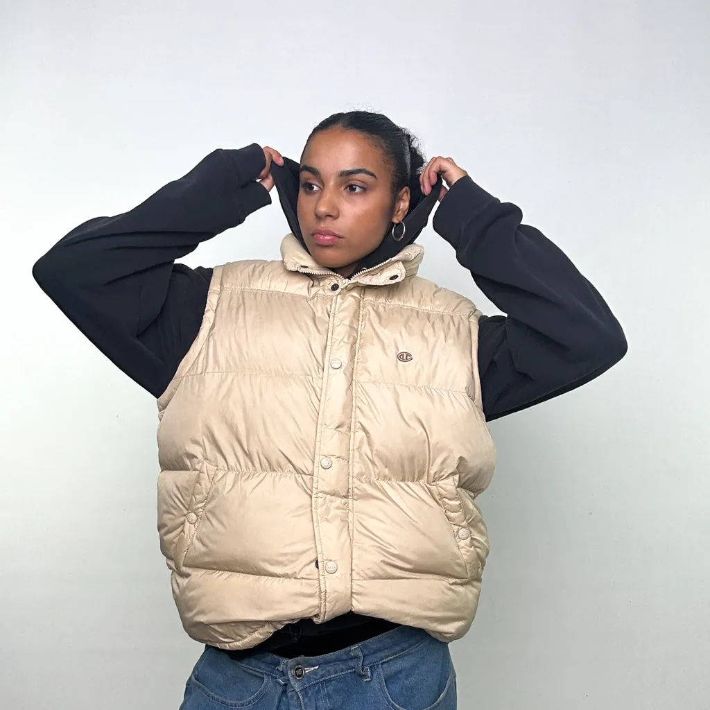 Beige Tan 90s Champion Puffer Jacket Coat Gilet (XL)