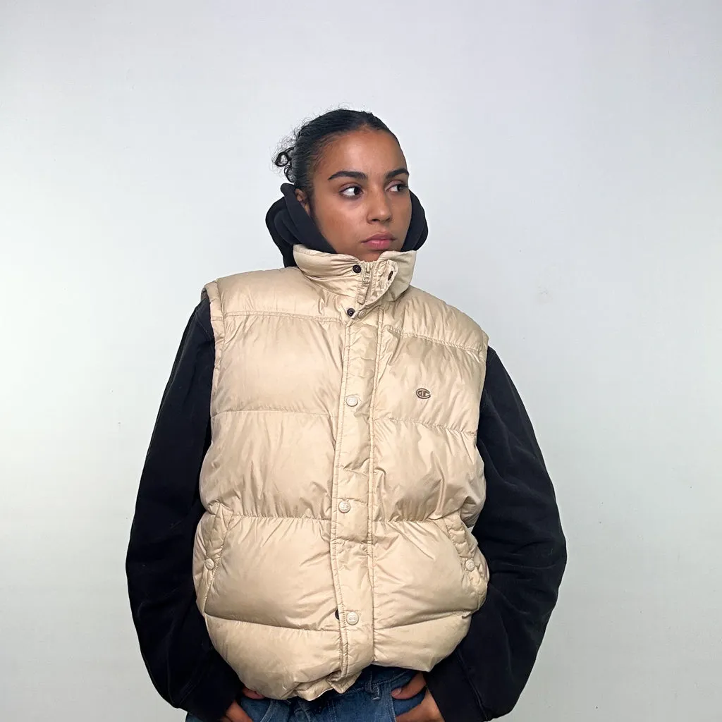 Beige Tan 90s Champion Puffer Jacket Coat Gilet (XL)