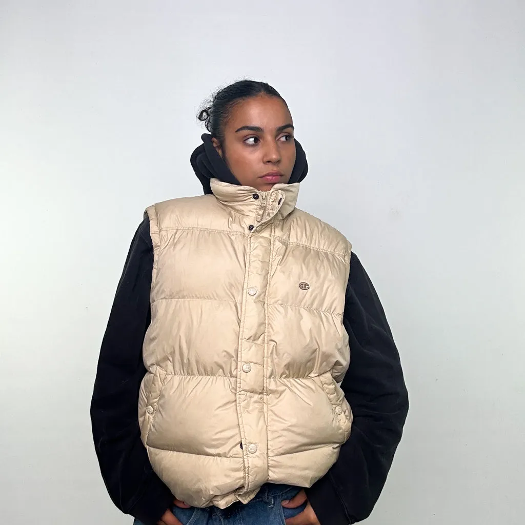 Beige Tan 90s Champion Puffer Jacket Coat Gilet (XL)