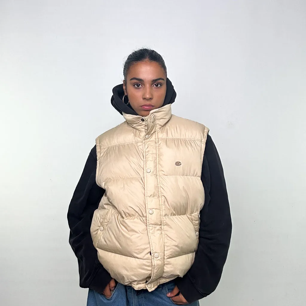 Beige Tan 90s Champion Puffer Jacket Coat Gilet (XL)