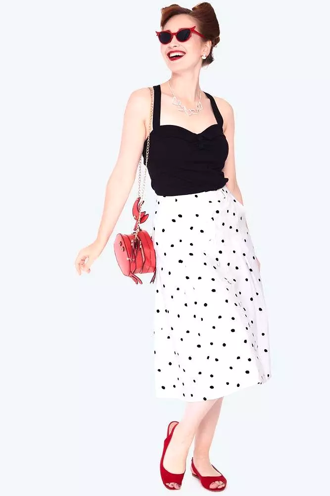 Black & White Polka Dot Button Front Midi Skirt