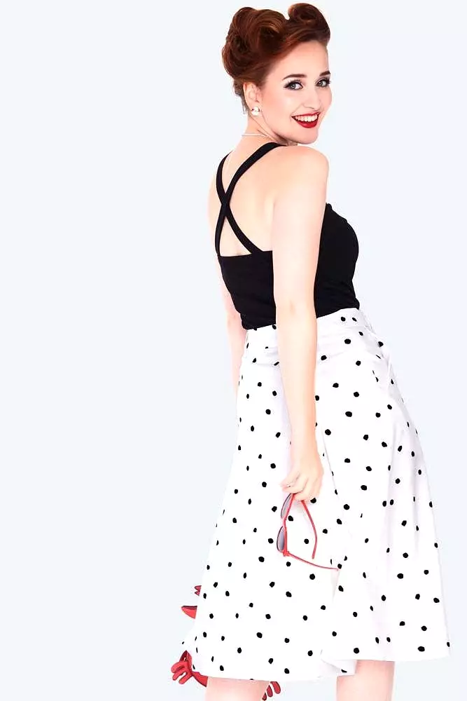 Black & White Polka Dot Button Front Midi Skirt