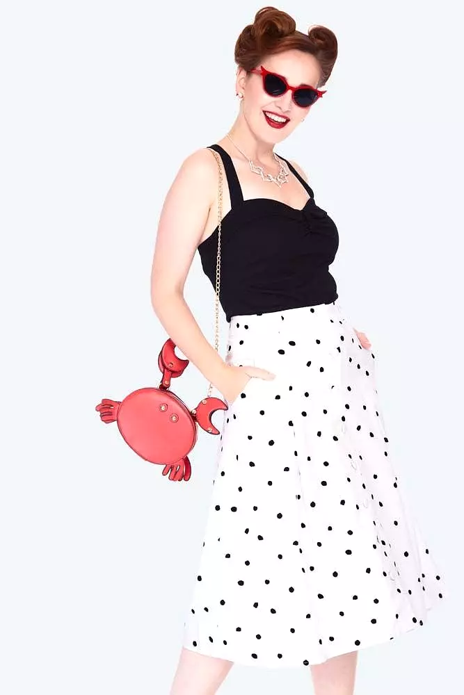 Black & White Polka Dot Button Front Midi Skirt