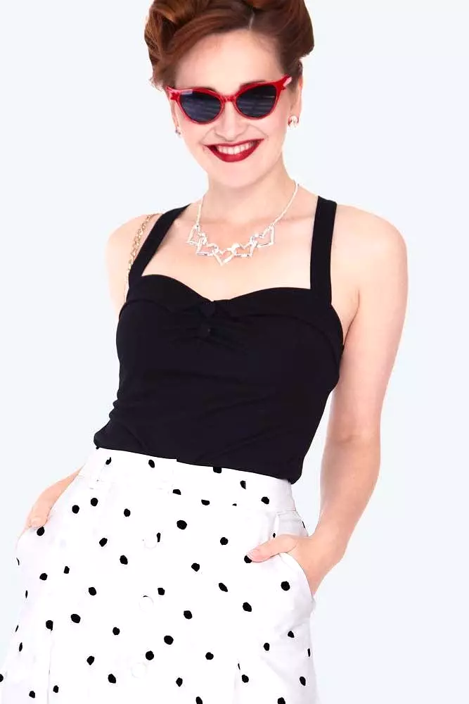 Black & White Polka Dot Button Front Midi Skirt