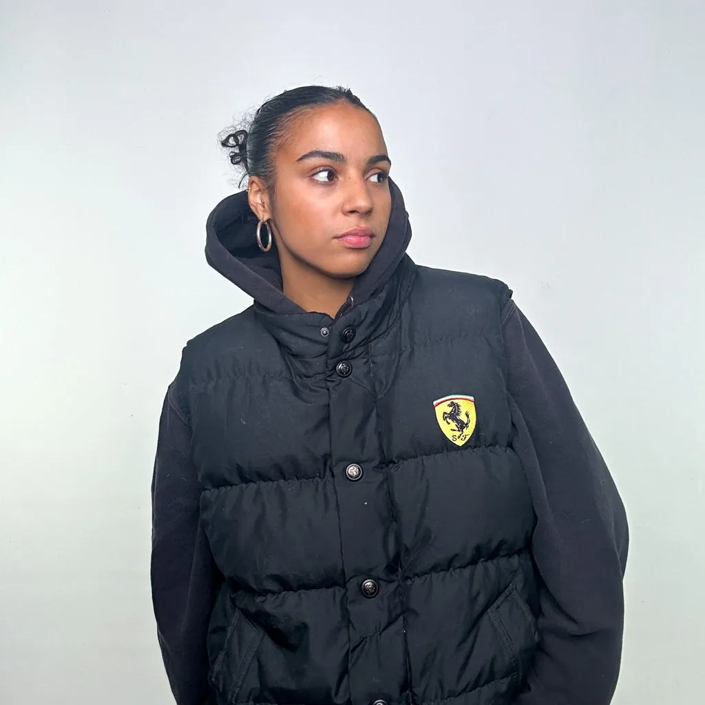 Black 90s Rare Ferrari Puffer Jacket Coat Gilet (XL)