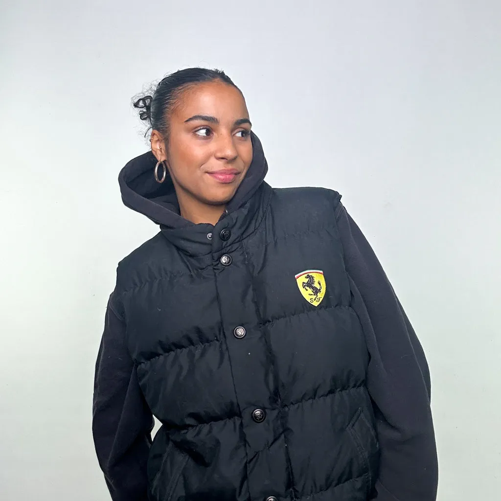 Black 90s Rare Ferrari Puffer Jacket Coat Gilet (XL)