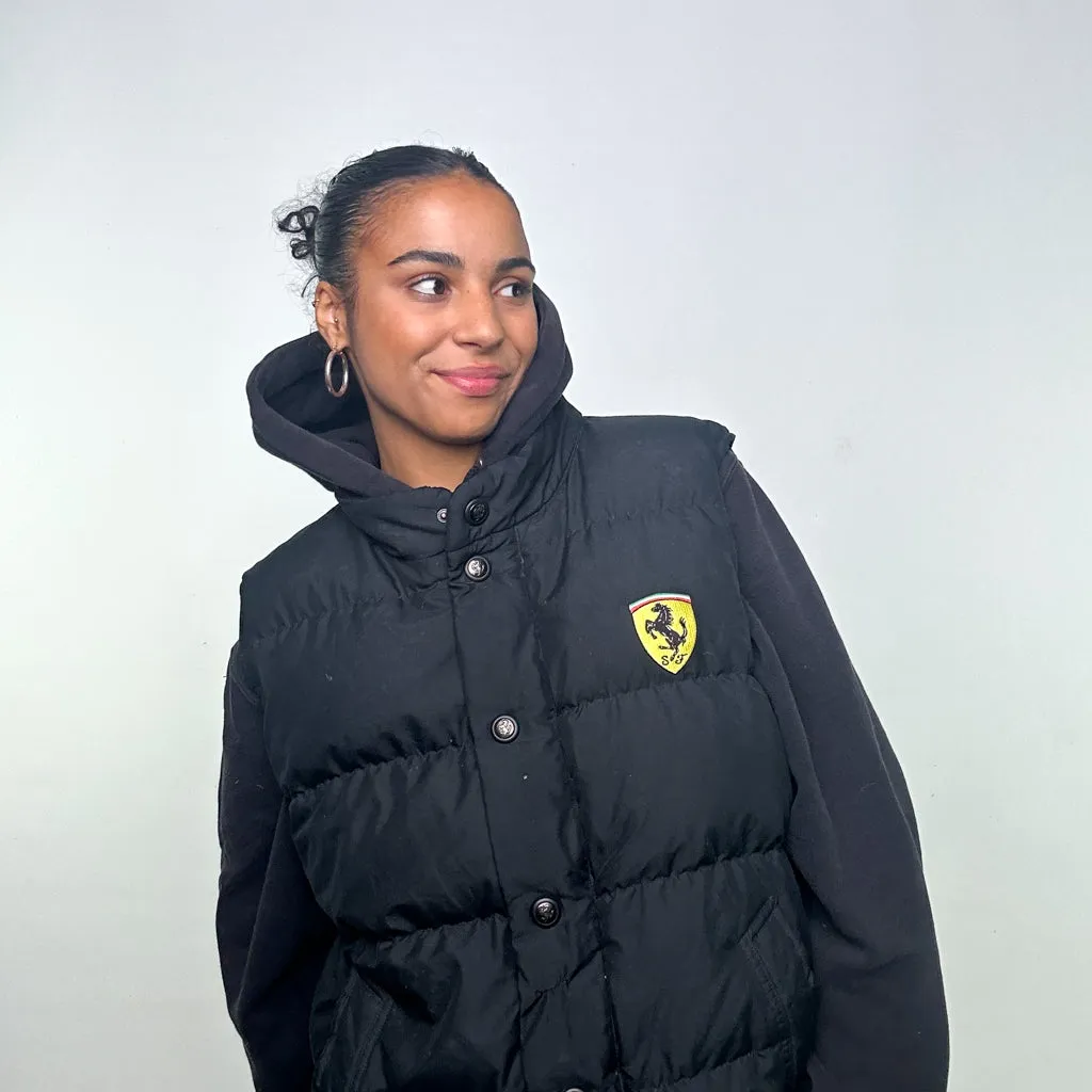 Black 90s Rare Ferrari Puffer Jacket Coat Gilet (XL)