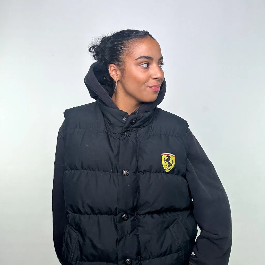 Black 90s Rare Ferrari Puffer Jacket Coat Gilet (XL)