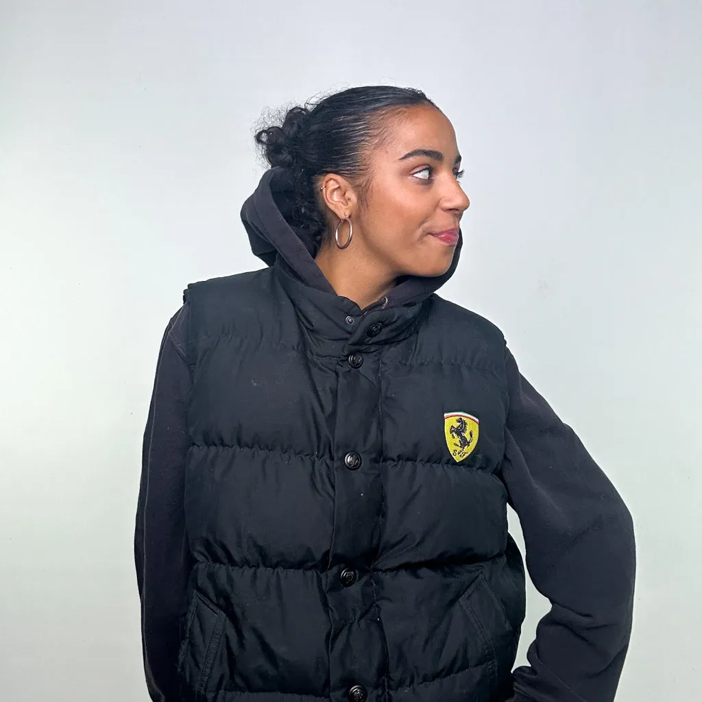 Black 90s Rare Ferrari Puffer Jacket Coat Gilet (XL)