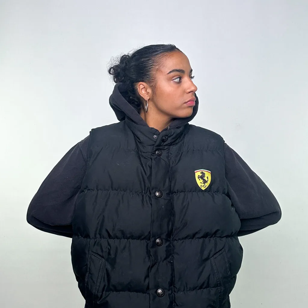 Black 90s Rare Ferrari Puffer Jacket Coat Gilet (XL)