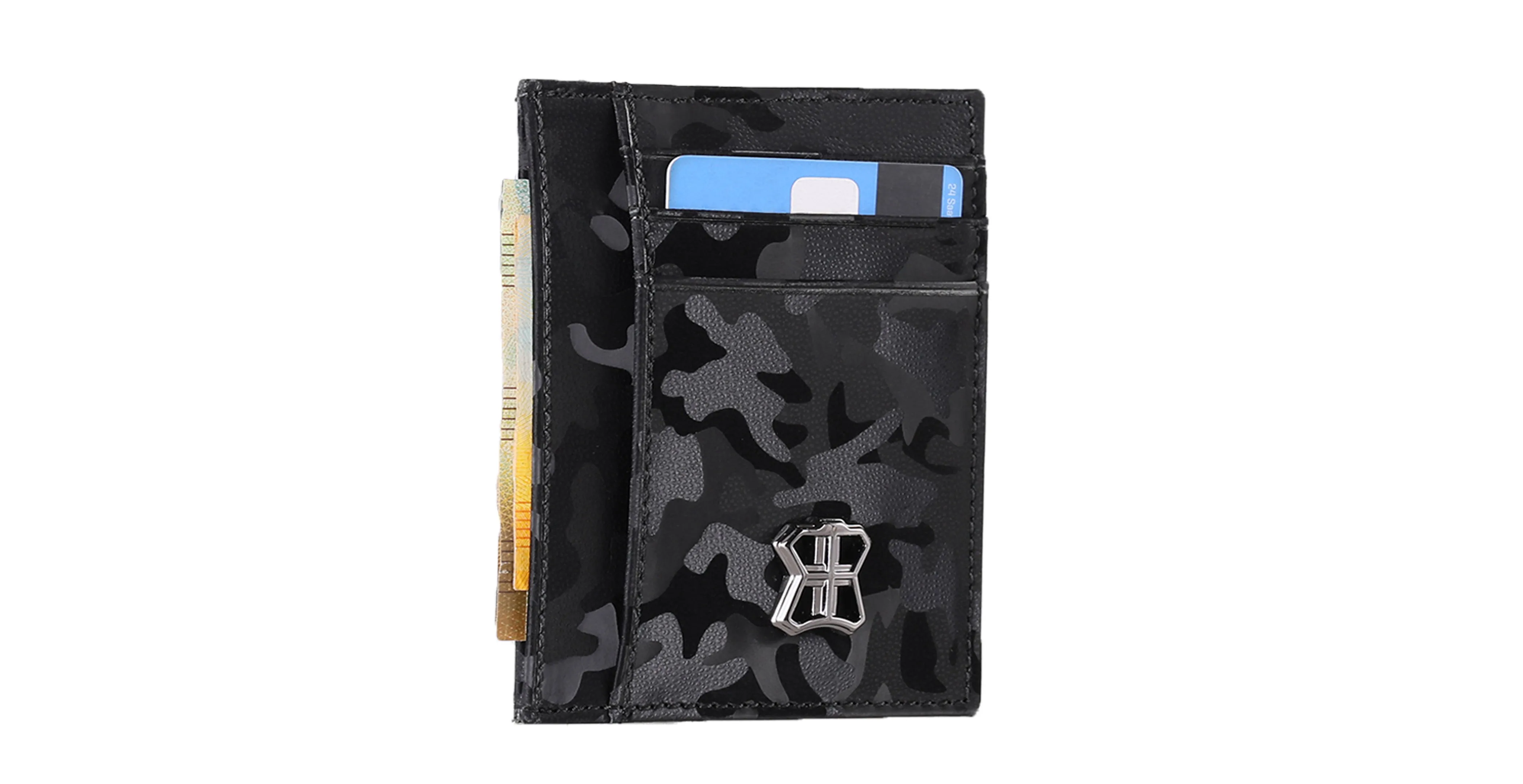 BNJ CARDHOLDER BLACK REFLECTIVE CAMOUFLAGE CALFSKIN