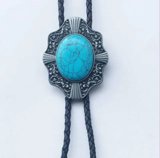 bolo tie Cowboy for men Vintage Indian mens tie Turquoise Europe Long style Zinc Alloy Pendant trendy accessories Llavero bijoux