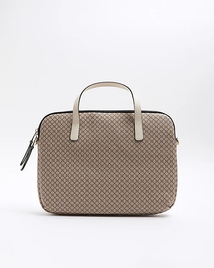 Brown RI monogram laptop bag