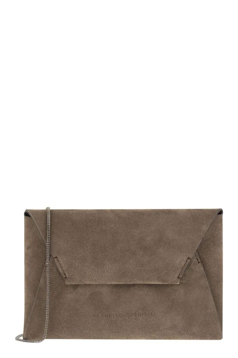 BRUNELLO CUCINELLI Soft Suede Envelope Shoulder Handbag - Neutral