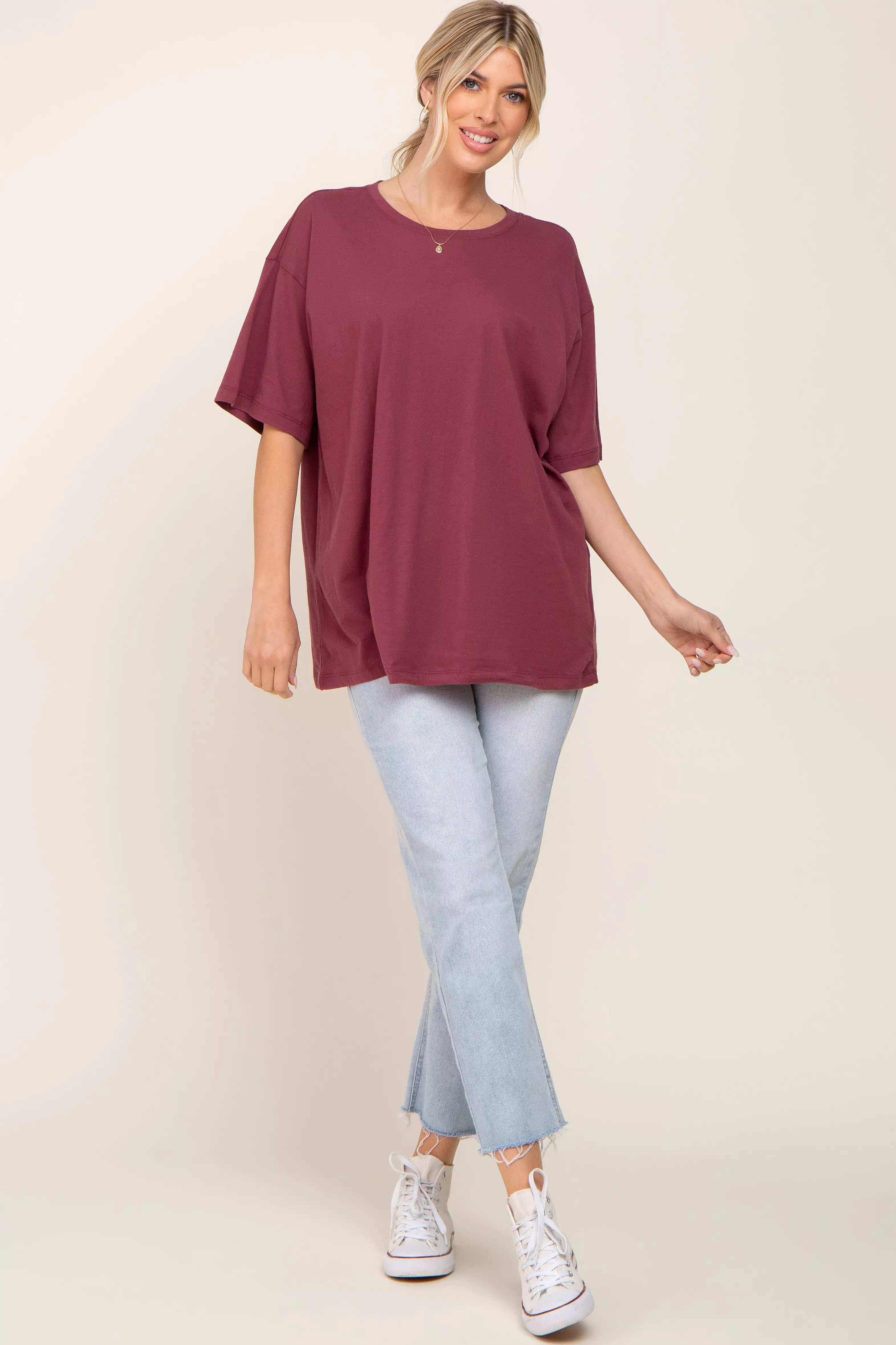 Burgundy Basic Oversized Tee