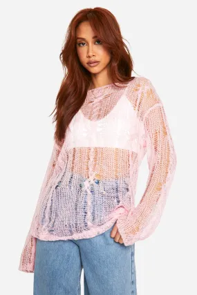 Cable Detail Sheer Oversized Sweater