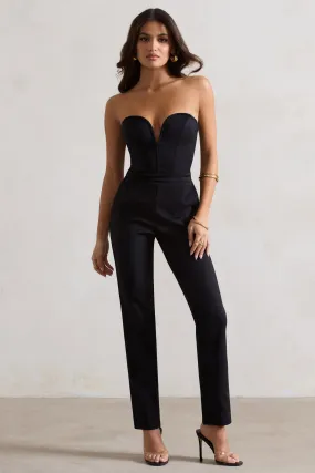 Camden | Black Corset Style Tailored Straight-Leg Jumpsuit