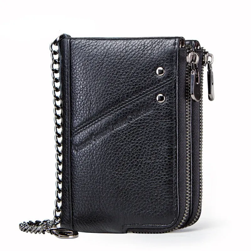 Casual Genuine Leather Men's Wallet Multifunctional Double Zipper Coin Purse