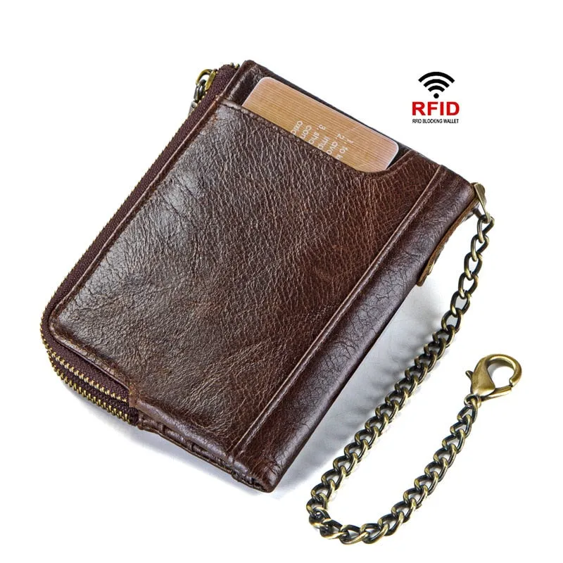 Casual Genuine Leather Men's Wallet Multifunctional Double Zipper Coin Purse