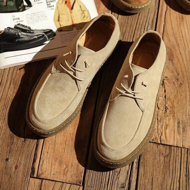 Casual Lace-up Shoes Cow Suede Genuine Leather Mens Comfortable Driving Flats Men Classic Outdoor Oxfords