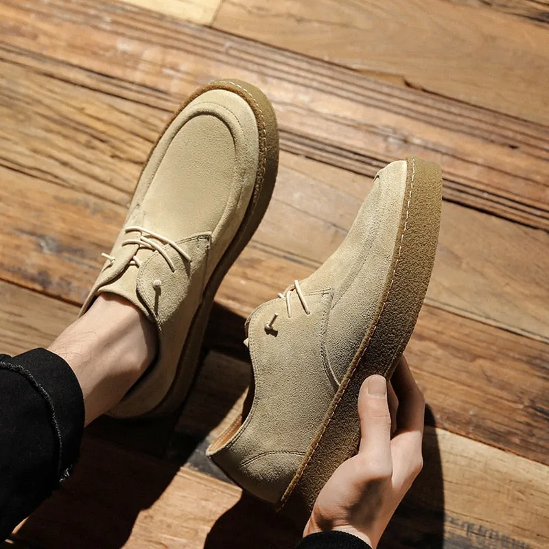 Casual Lace-up Shoes Cow Suede Genuine Leather Mens Comfortable Driving Flats Men Classic Outdoor Oxfords