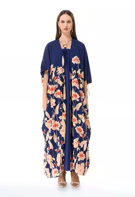 Circular Dress With Printed Abaya Set