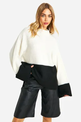 Color Block Turtleneck Sweater