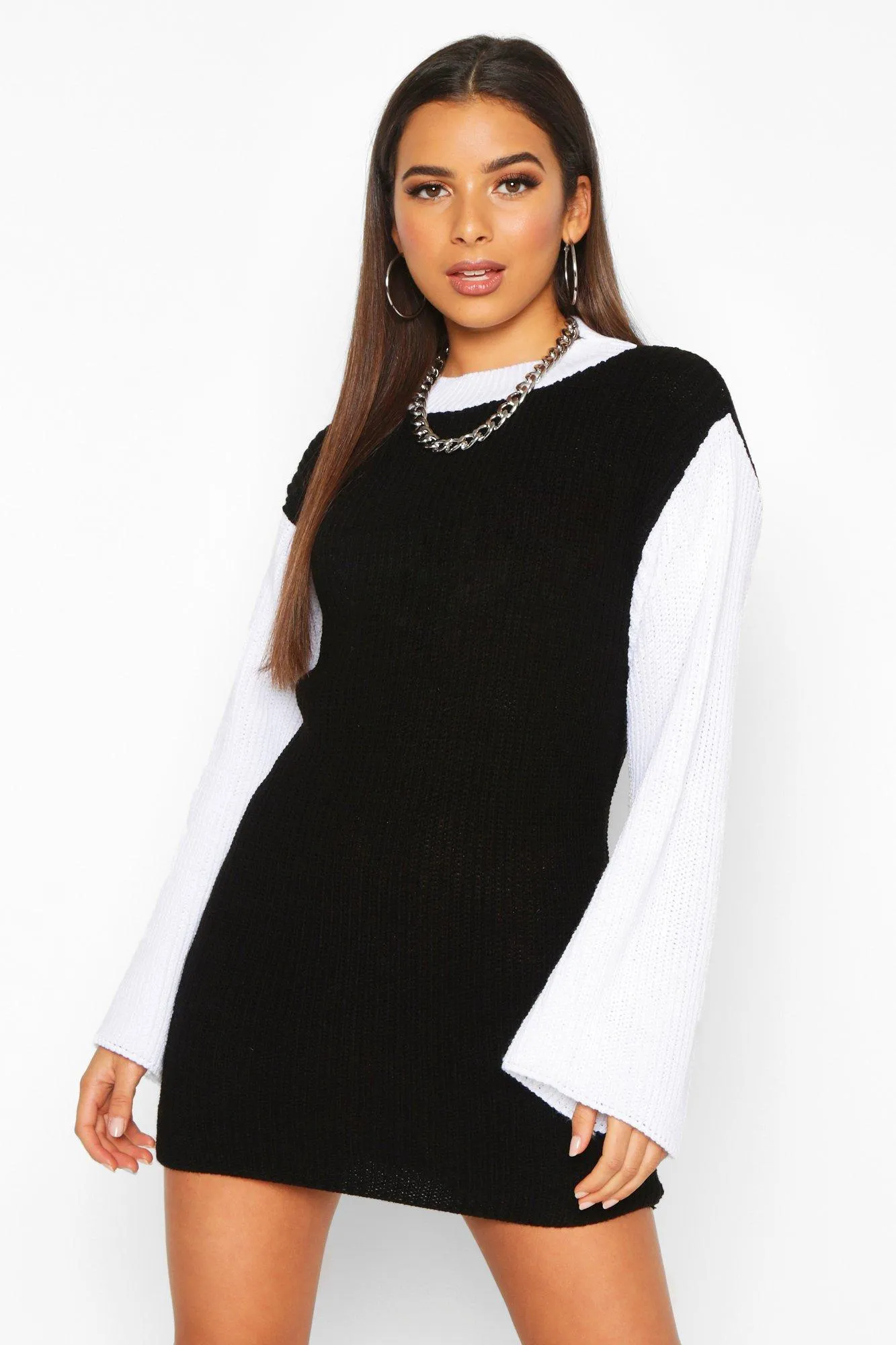 Colour Block Knitted Sweater Dress