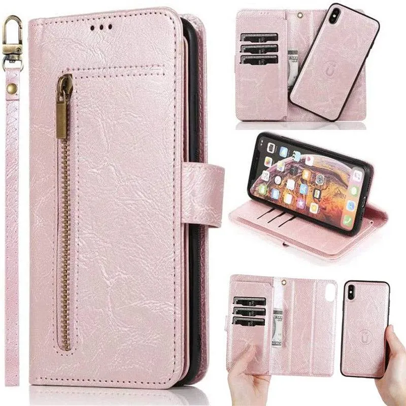 Detachable Flip Folio Zipper Purse Phone Case for iPhone Xs Max