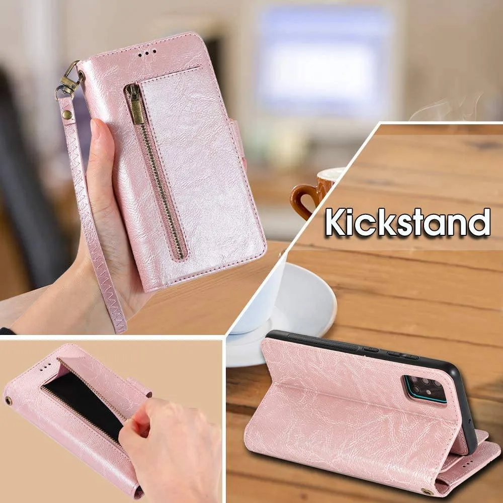 Detachable Flip Folio Zipper Purse Phone Case For Samsung A Series