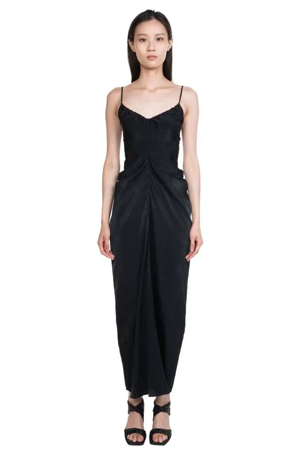 Draped Cinched Backless Dress - Black