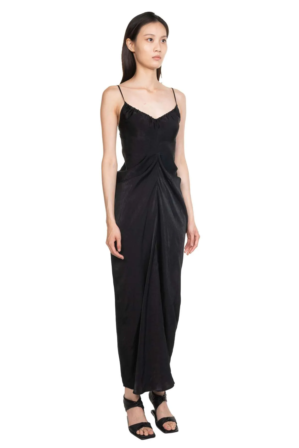 Draped Cinched Backless Dress - Black