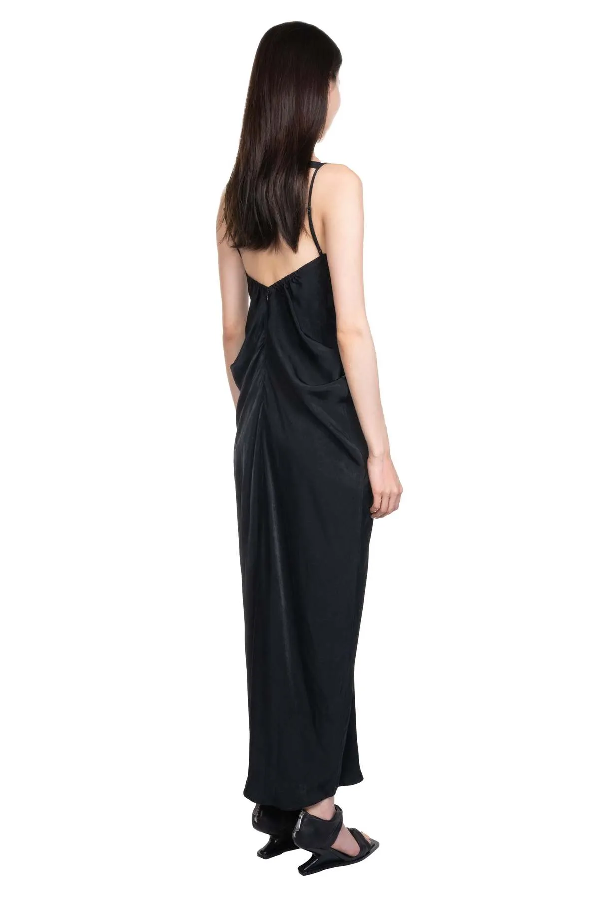 Draped Cinched Backless Dress - Black